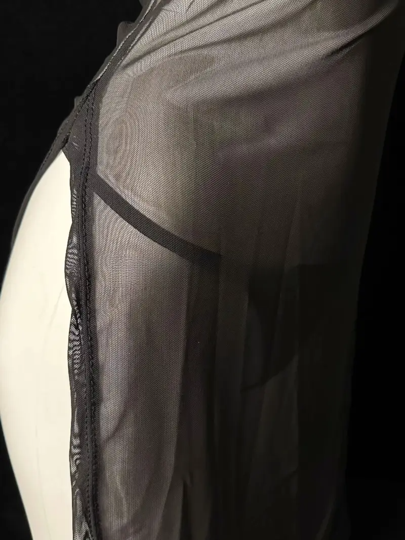 Sexy High-Slit Cheongsam Tulle Nightgown with Thong