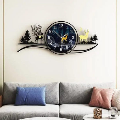 Forest Figure Deer 3d Wood Wall Clock Blue Jungle With Light