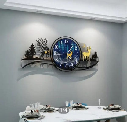 Forest Figure Deer 3d Wood Wall Clock Blue Jungle With Light